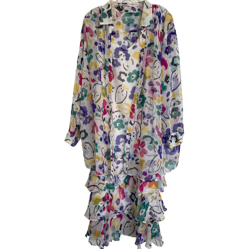 Vintage Floral Maxi Dress Women's 2 piece set size XL